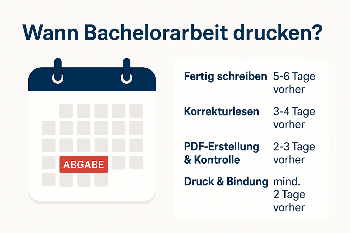 wann-bachelorarbeit-drucken Übersicht mit Zeitplan für Abgabe, Korrekturlesen, PDF-Erstellung und Druck